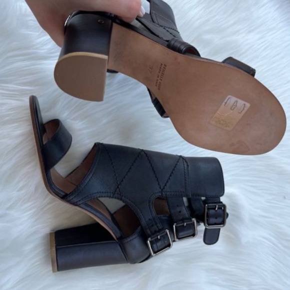 LAURENCE DACADE Leather Decade Leather 3 Buckle Sandal Heels 37 New - Picture 5 of 7